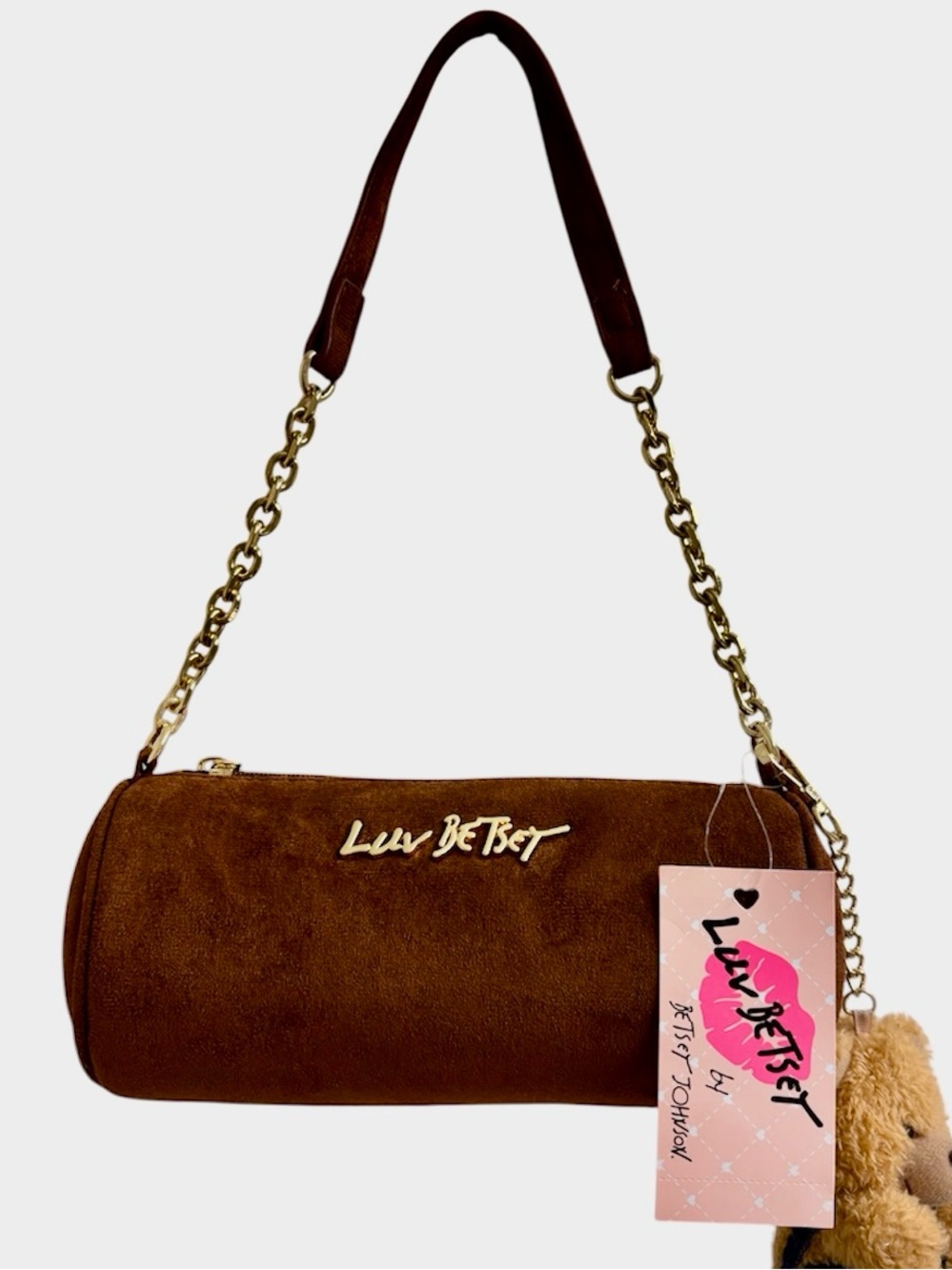 Luv Betsey brown velour shoulder barrel bag - NWT